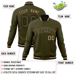 Olive Olive-Old Gold Varsity Full-Snap Letterman Jacket 4