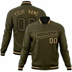 Olive Olive-Old Gold Varsity Full-Snap Letterman Jacket 1