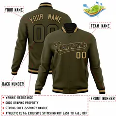 Olive Olive-Old Gold Varsity Full-Snap Letterman Jacket 4