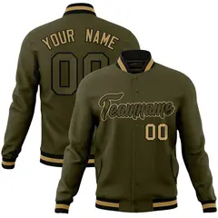 Olive Olive-Old Gold Varsity Full-Snap Letterman Jacket 1