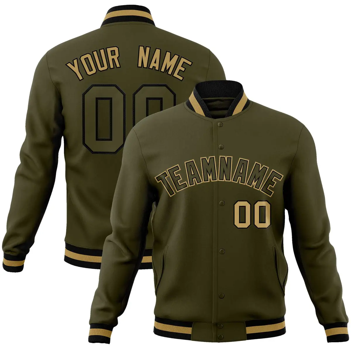 Olive Olive-Old Gold Varsity Full-Snap Letterman Jacket