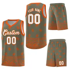 Olive Orange Cashew Pattern Basketball Jersey 13