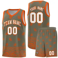 Olive Orange Cashew Pattern Basketball Jersey 15