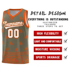 Olive Orange Cashew Pattern Basketball Jersey 23