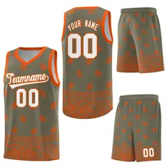 Olive Orange Cashew Pattern Basketball Jersey 27