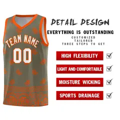 Olive Orange Cashew Pattern Basketball Jersey 37