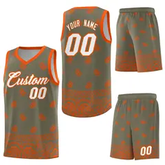 Olive Orange Cashew Pattern Basketball Jersey 6