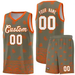 Olive Orange Cashew Pattern Basketball Jersey 8