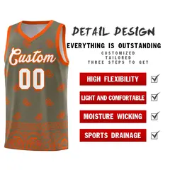 Olive Orange Cashew Pattern Basketball Jersey 9