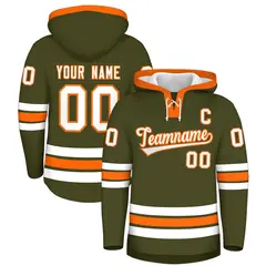 Olive Orange Lace-Up Neck Hockey Hoodie Classic Style 1