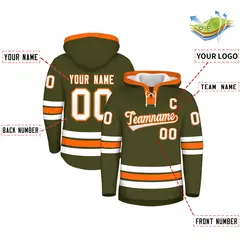 Olive Orange Lace-Up Neck Hockey Hoodie Classic Style 2
