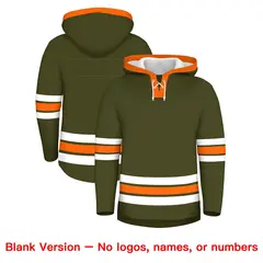 Olive Orange Lace-Up Neck Hockey Hoodie Classic Style 7