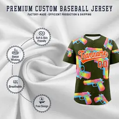 Olive Orange Sugar-Coated Firepower Graffiti Baseball Jersey 3