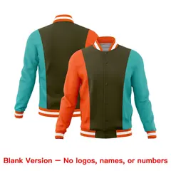 Olive Orange Teal Color Block Varsity Full-Snap Letterman Jacket 7