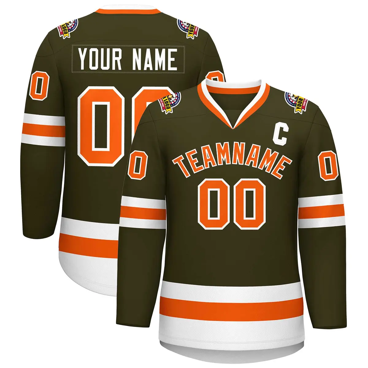 Olive Orange-White Classic Hockey Jersey