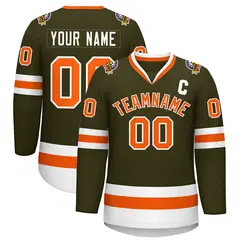 Olive Orange-White Classic Hockey Jersey 1