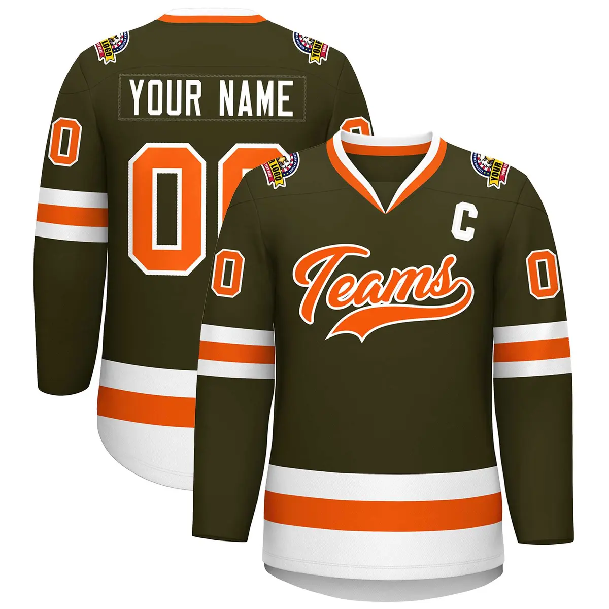 Olive Orange-White Classic Hockey Jersey