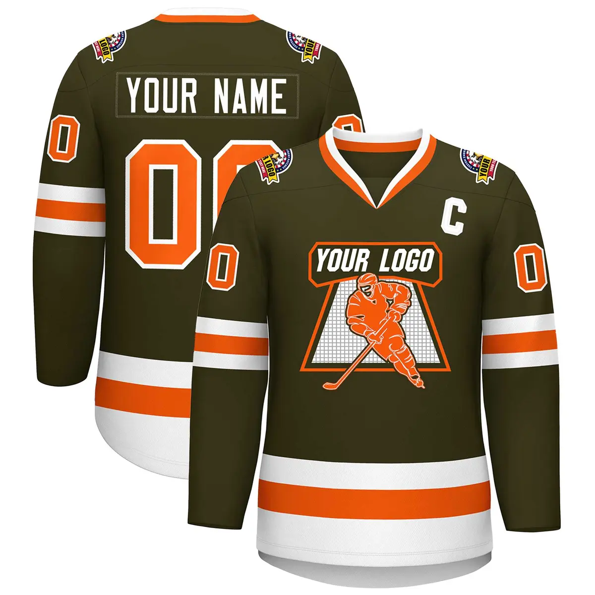 Olive Orange-White Classic Hockey Jersey