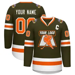 Olive Orange-White Classic Hockey Jersey 1