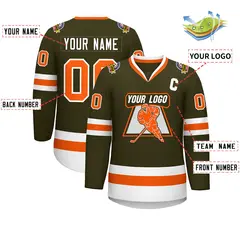 Olive Orange-White Classic Hockey Jersey 2