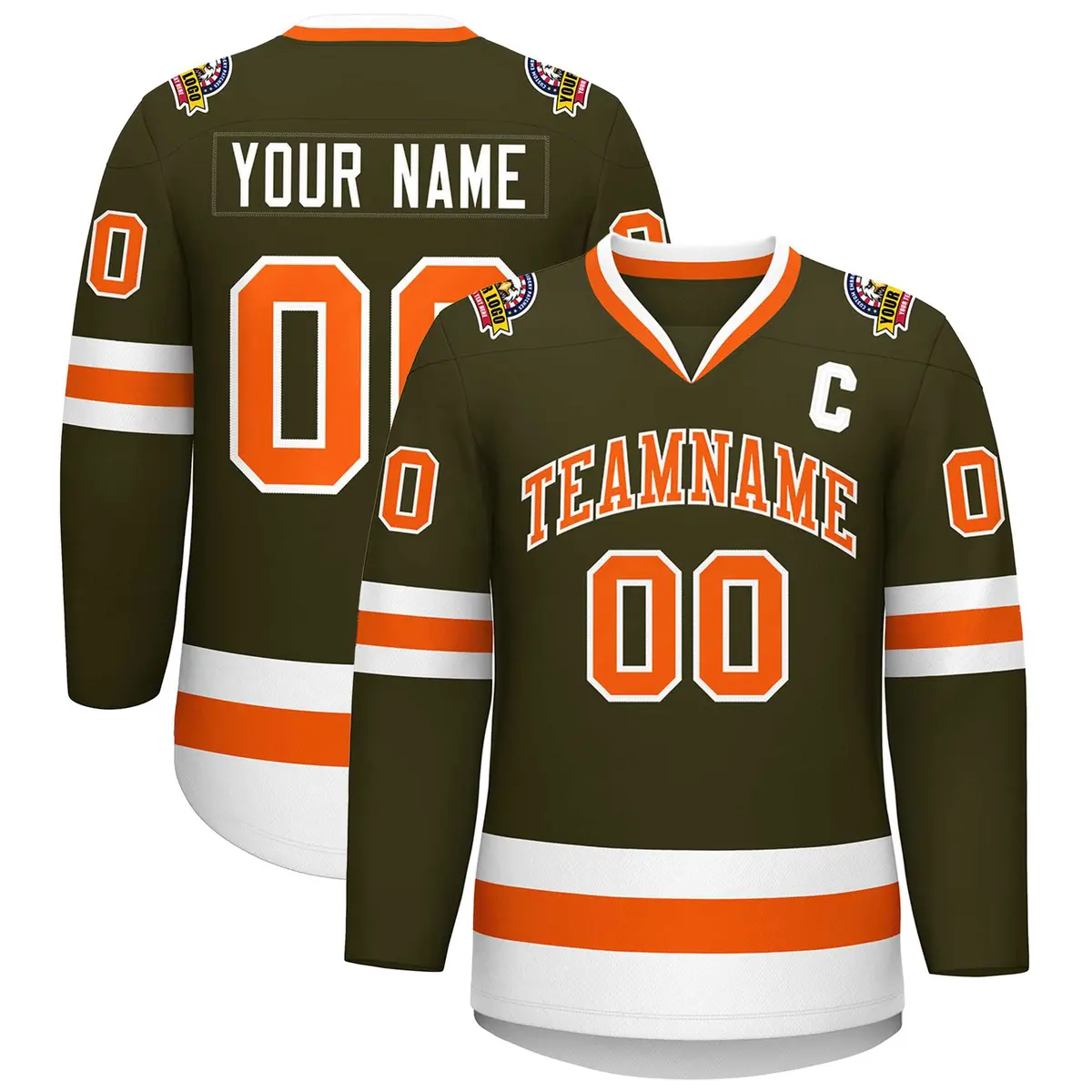 Olive Orange-White Classic Hockey Jersey