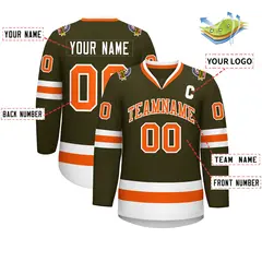 Olive Orange-White Classic Hockey Jersey 2