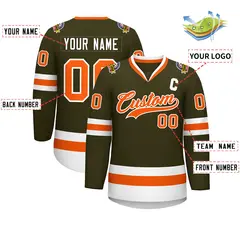Olive Orange-White Classic Hockey Jersey 2