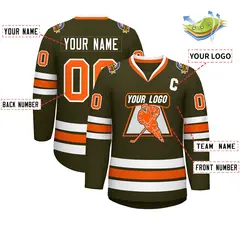 Olive Orange-White Classic Hockey Jersey 2