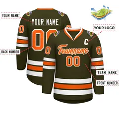 Olive Orange-White Classic Hockey Jersey 2