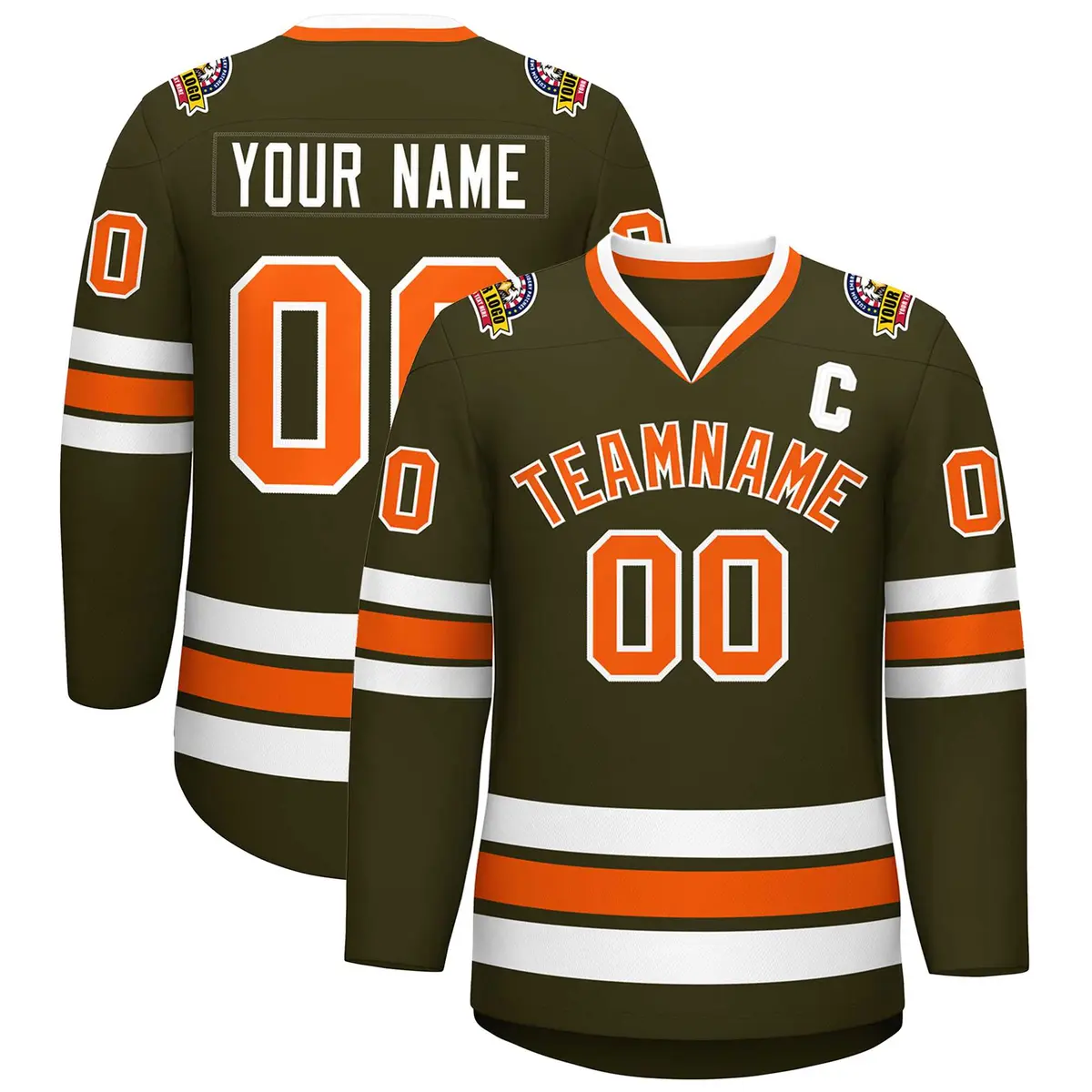 Olive Orange-White Classic Hockey Jersey