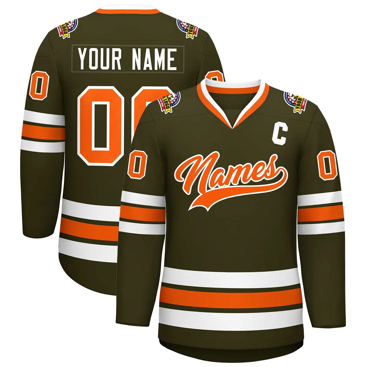 Olive Orange-White Classic Hockey Jersey