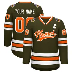 Olive Orange-White Classic Hockey Jersey 1