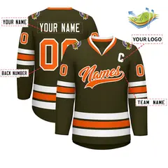 Olive Orange-White Classic Hockey Jersey 2