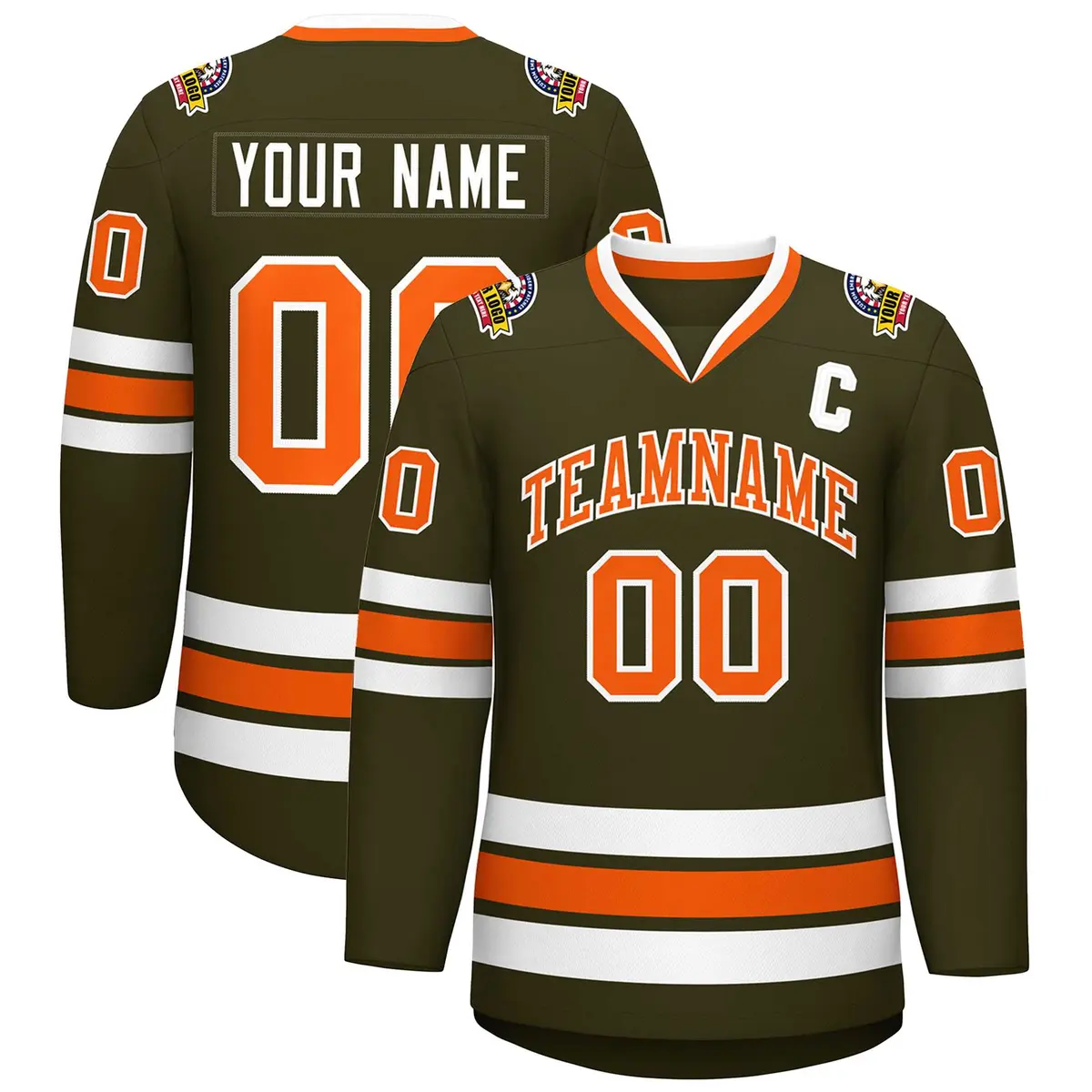Olive Orange-White Classic Hockey Jersey