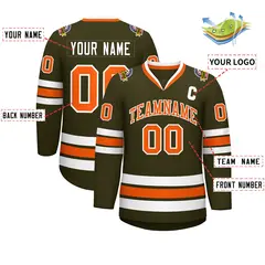 Olive Orange-White Classic Hockey Jersey 2