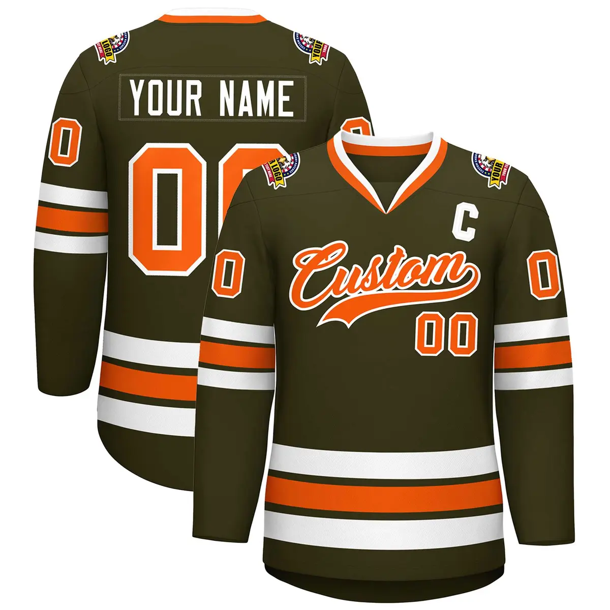 Olive Orange-White Classic Hockey Jersey