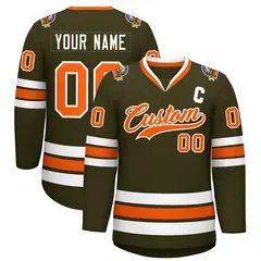 Olive Orange-White Classic Hockey Jersey 1