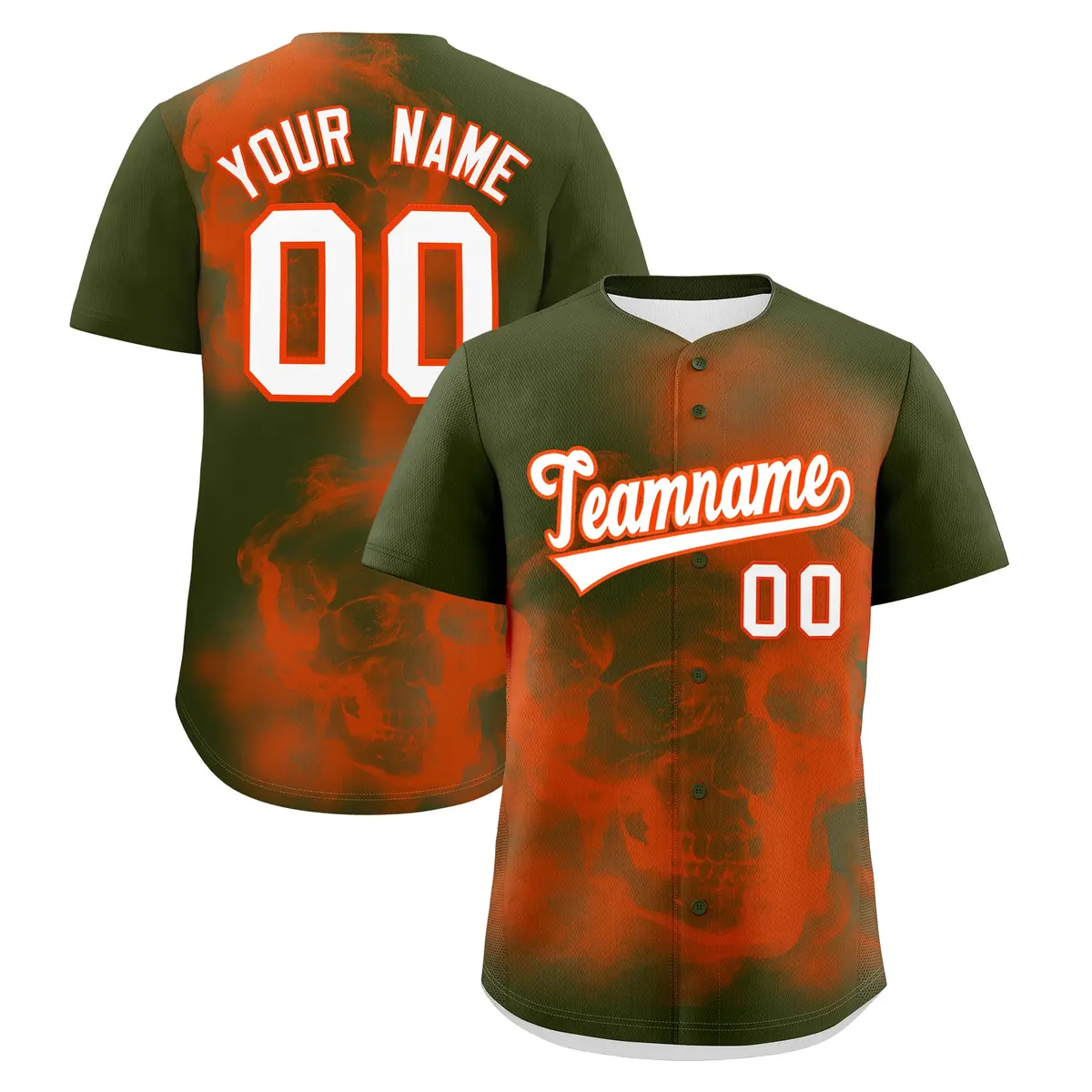 Olive Orange White Skeleton Graffiti Baseball Jersey