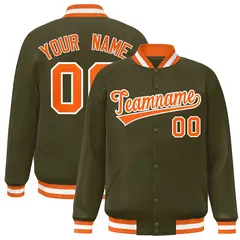 Olive Orange-White Varsity Full-Snap Letterman Jacket 1