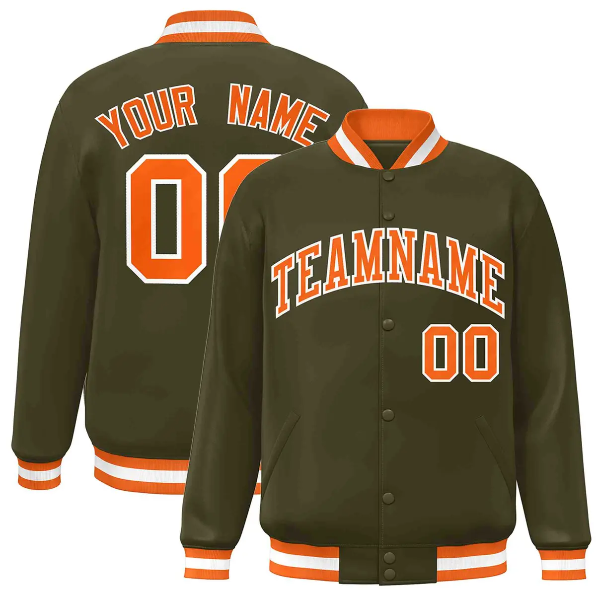 Olive Orange-White Varsity Full-Snap Letterman Jacket