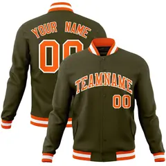 Olive Orange-White Varsity Full-Snap Letterman Jacket