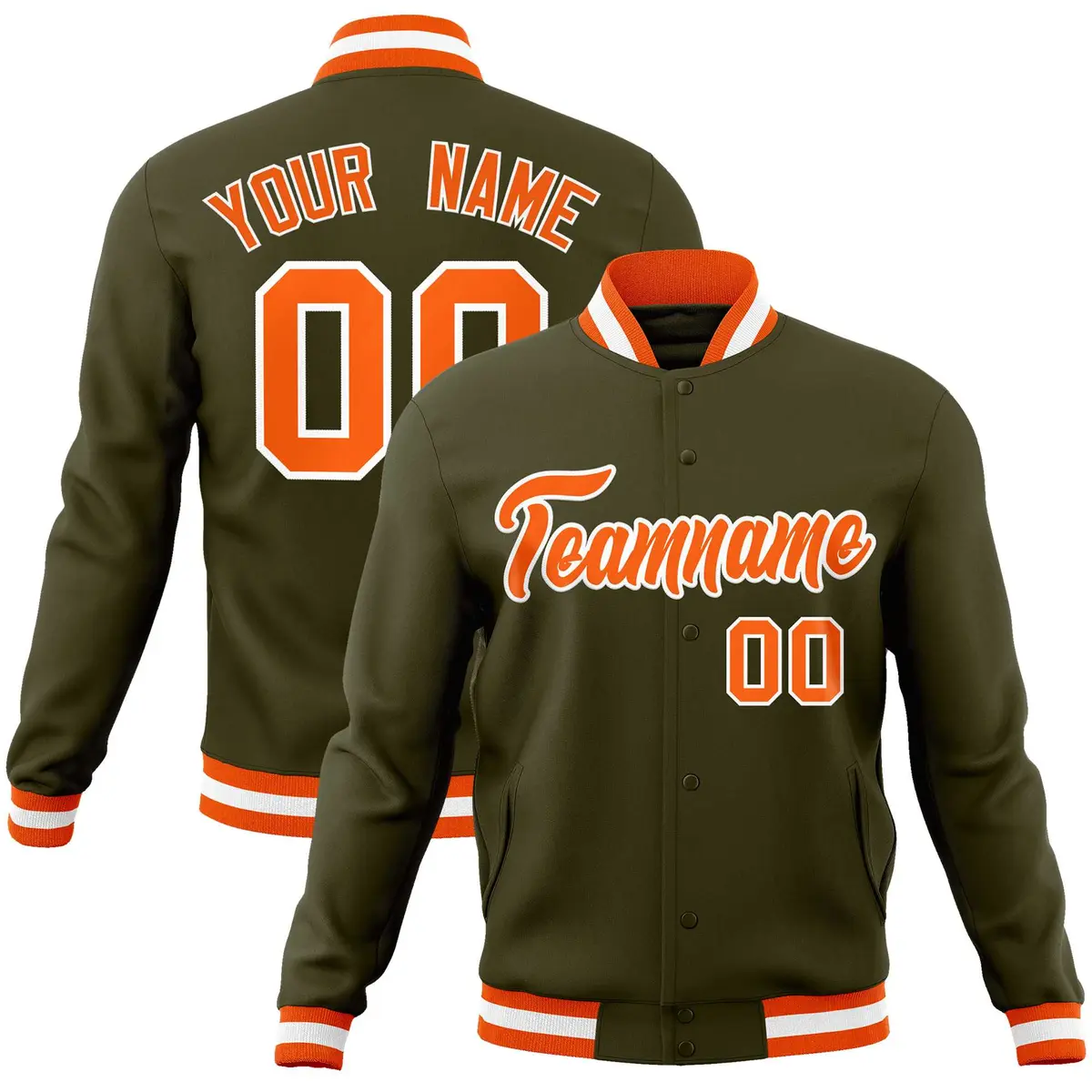 Olive Orange-White Varsity Full-Snap Letterman Jacket