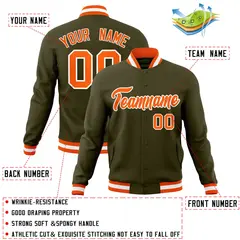 Olive Orange-White Varsity Full-Snap Letterman Jacket 4