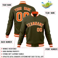 Olive Orange-White Varsity Full-Snap Letterman Jacket 4