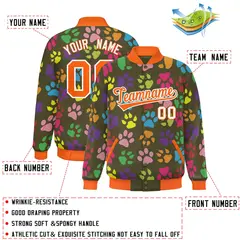 Olive Orange-White Varsity Paw Prints Graffiti Letterman Jacket 2