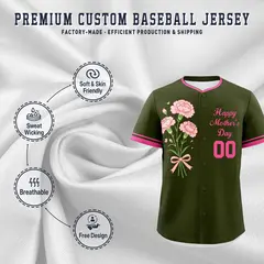 Olive Pink Mother's Day Baseball Jersey 3