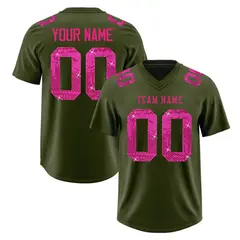 Olive Pink Sequin Lettering Stretch Football Jersey