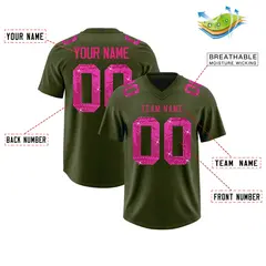 Olive Pink Sequin Lettering Stretch Football Jersey 2