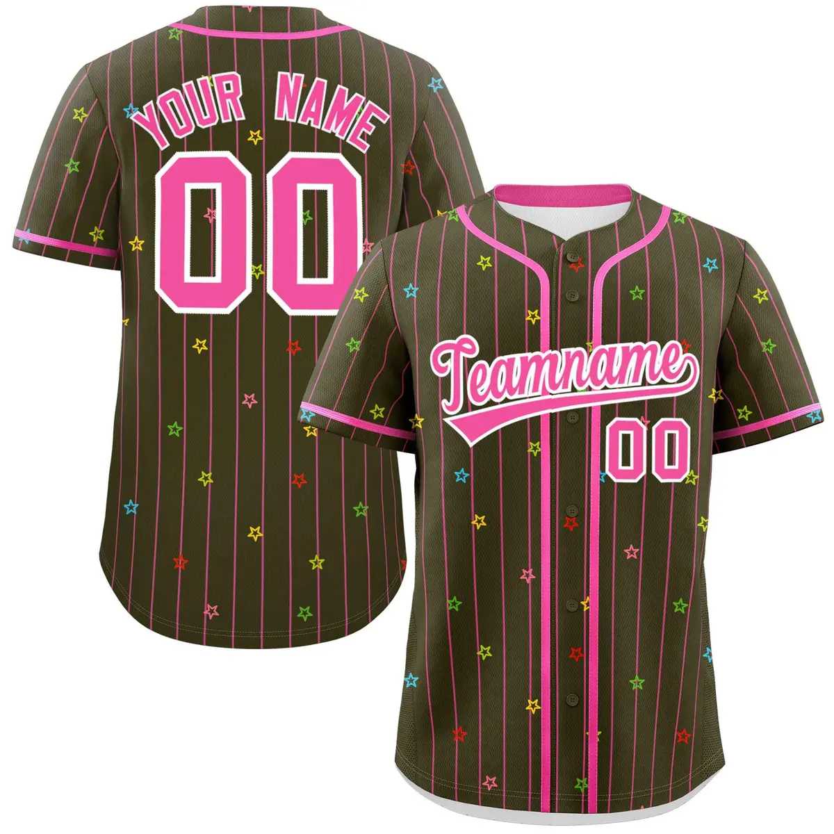 Olive Pink Stripe Star Pattern Authentic Baseball Jersey