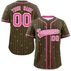 Olive Pink Stripe Star Pattern Authentic Baseball Jersey 1